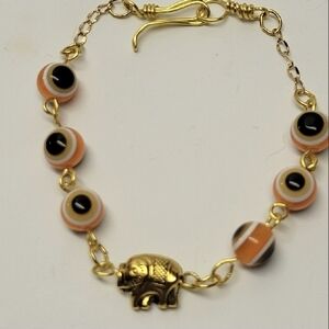 Elegant Gold, Orange and Black Evil Eye Women's Bracelet